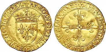 Escudo de oro al sol bajo Carlos VIII.
