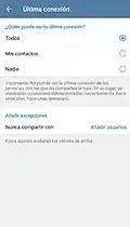 Opción "Última conexión" en Telegram para Android.