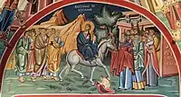 Fresco ortodoxo oriental en la Natividad de la Iglesia Theotokos, Bitola , República de Macedonia del Norte