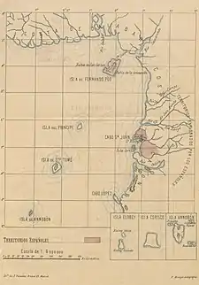 Posesiones españolas en el Golfo de Guinea en 1897, antes del Tratado de París.