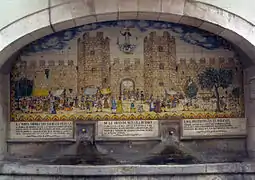 Portal de la Portaferrissa, en un azulejo de la fuente homónima.