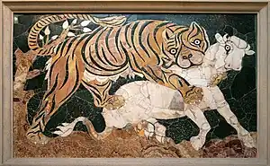 Mosaico romano que representa a una tigresa cazando a una cabra