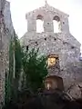 Vista interior de la iglesia de la Trinidad en Moya (Cuenca), con detalle de la espadaña, antes de su restauración.