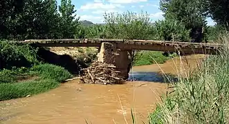 Vista general del «Puente de Guerrero» sobre el Turia, desde la ribera derecha, Torrebaja (Valencia).