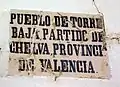 Detalle de ladrillo cerámico indicando el partido judicial y la provincia de pertenencia de Torrebaja (Valencia). Siglo XX.