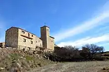 Vista general (suroccidenal) de la Iglesia parroquial de Veguillas de la Sierra. Siglo XVIII.