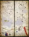 Mapamundi en tablas, fragmento del Atlas Catalán de Cresques Abraham (1375)
