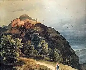 Castello di Gusaliggio. Pintura de  Alberto Passin 1848-49.