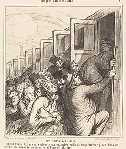 Los trenes del placer. Litografía publicada en Le Charivari, 1864.