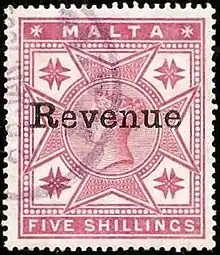 Malta: timbre fiscal de1899, de coste 5s