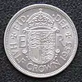 Reverso de una Media Corona del año 1953, de la Reina Isabel II