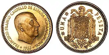 El nombre de "rubias" fue heredado por las monedas de peseta acuñadas con la efigie de Francisco Franco desde 1944 (en bronce-aluminio).