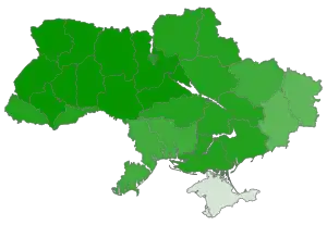 Mapa del referéndum de Ucrania de 1991 por óblast, color amarillo indica el sí.