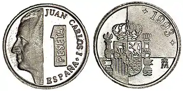 Posteriormente se acuñaron pesetas de aluminio, de diámetro y peso muy inferiores (14 mm y 0,55 gramos en vez de 21 mm y 3,50 g), denominadas popularmente "lentejas".