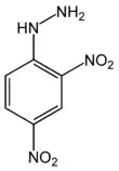 Fórmula desarrollada de la 2,4-dinitrofenilhidracina.