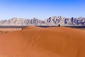 View to the Pinacate craters from the sand dunes