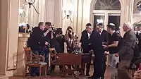 Ceremonia de encendido de velas de Hanukkah en el Palacio Izrael Poznański por el rabino Dawid Szychowski