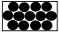 Trece objetos esféricos empaquetados en un espacio rectangular, con una secuencia: 4+5+4 logrando un cociente de aspecto cerca de 11:6