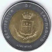 Moneda de 500 liras de San Marino.