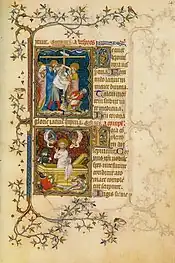 Las pequeñas horas de Jean de Berry, 1375-1390. Entre sus iluminadores estarían Jean Le Noir, otro artista anónimo y los hermanos Limbourg (a los que únicamente se atribuye una miniatura).