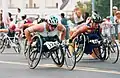 La atleta australiana en silla de ruedas T53 Louise Sauvage compite en la maratón en los Juegos Paralímpicos de Atlanta de 1996.