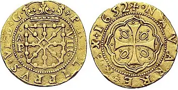 Moneda de 8 escudos de Felipe VI de Navarra (IV de Castilla), 1652.