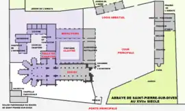 Plano de la abadía de Saint-Pierre-Sur-Dives en el siglo XVII