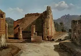 El foro triangular de Pompeya, óleo sobre papel encolado sobre tela. Achille Etna Michallon, años 1820