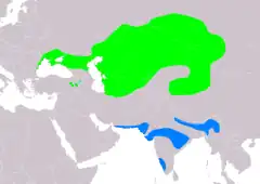 Distribución de Acrocephalus agricola