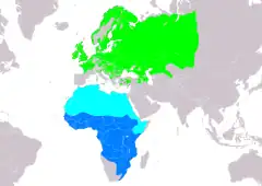 Distribución de Acrocephalus schoenobaenus