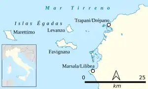 Localización del archipiélago al este de Sicilia.