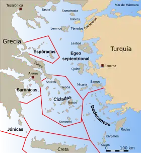 Localización de las islas Egeas del Norte en las islas del Egeo