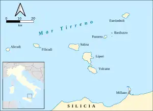 Localización de Stromboli en las Eolias