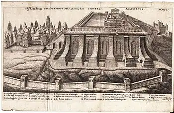 Rabino sefardí Jacob Judah Leon, El Templo de Salomón (Tempel Salomonis), grabado publicado en De Templo Hierosolymitano, Helmstedt, 1665, libro IV.