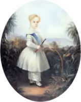 Alfonso, el príncipe imperial de Brasil, hijo de Pedro II de Brasil, con cetro y aro, 1846.