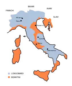 Los territorios lombardos  tras las conquistas de Agilulfo (r. 591-616)