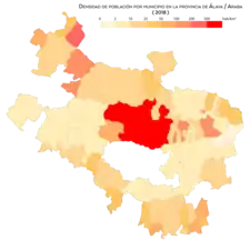 Densidad de población por municipio (2018)