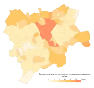 Densidad de población por municipio en 2018