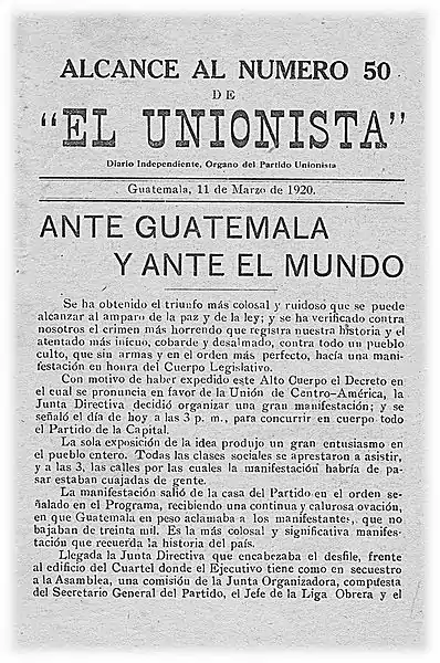 Nota de El Unionista reportando el éxito de la manifestación del 11 de marzo.