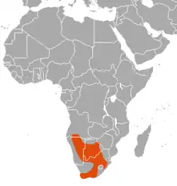 distribución del alcélafo caama (en naranja)