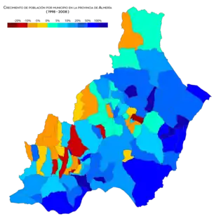 Crecimiento de la población por municipio entre 1998 y 2008