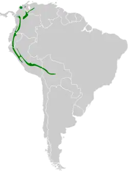 Distribución geográfica del cotinga crestirrojo.