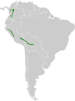 Distribución geográfica del cotinga cresticastaño.