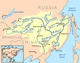 Changchún en mapa del río Amur