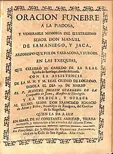 Portada barroca del sermón fúnebre en memoria del obispo Samaniego y Jaca (1744)