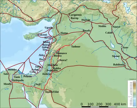 Antiguas rutas levantinas, c. 1300 a.C.