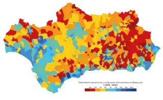 Crecimiento de la población por municipio entre 2008 y 2018