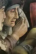 Detalle de Lamentación sobre Cristo muerto (Mantegna).