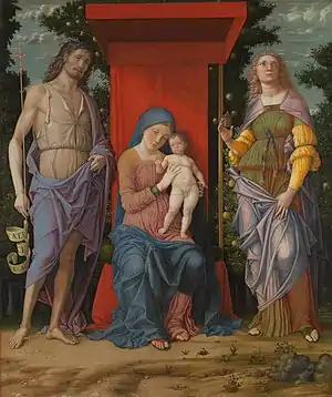 La Virgen con el Niño entre San Juan Bautista y María Magdalena, de Mantegna, ca. 1490-1505.