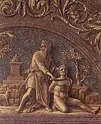 Andrea Mantegna, 1461 (detalle del Trittico degli Uffizi o "Tríptico de los Uffizi -Trittico degli Uffizi, tabla derecha).